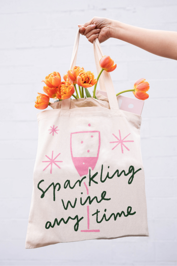 Sparkling Wine Anytime Cursive Tote Bag